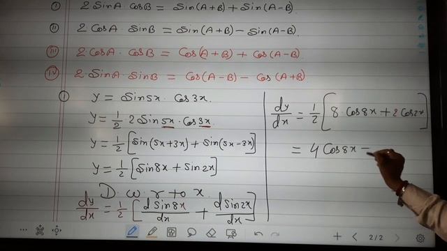 Differentiate on the basis of 2.sinA.cosB, 2 cosA.sinB, 2 cosA.cosB , 2sinA.sinB.| 2.sin x.cos x | смотреть онлайн