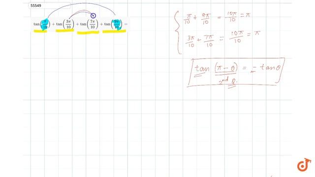 `tan (pi/10) + tan ((3pi)/10) + tan ((7pi)/10) + tan ((9 pi)/10)=` смотреть онлайн