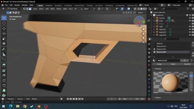 3D LowPoly стилизованный пистолет в Blender | Цвета | #2
