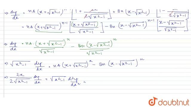 IF y=A`(x+sqrt(x^2-1))^n+B(x-sqrt(x^2-1))^n`, Show that, `(1-x^2) |Class 12 MATH | Doubtnut смотреть онлайн