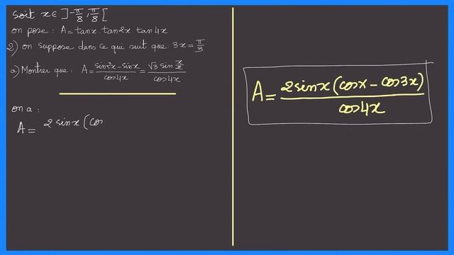 1ère bac S.ex et S.m : Calcul trigonométrique - Exercice 9 смотреть онлайн