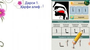 АЛИФБОИ АРАБӢ, ДАРСИ 1. (ҳарфи - ا)