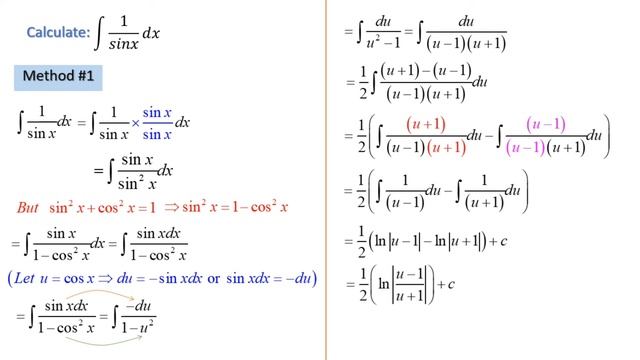 Integral of 1/sinx (Method#1+2) смотреть онлайн