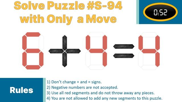 Seven Segment Puzzle no.S-94 ( 6 + 4 = 4) With solution. смотреть онлайн