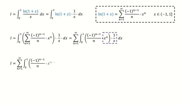 Series Expansion to Solve Integral ln(1+x)/x from 0 to 1 смотреть онлайн