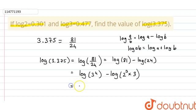If log2=0.301 and log3=0.477, find the value of log(3.375). смотреть онлайн