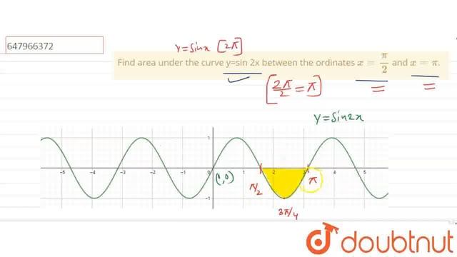 Find area under the curve y=sin 2x between the ordinates x=pi/2 and x=pi. | CLASS 12 | APPLICATI... смотреть онлайн