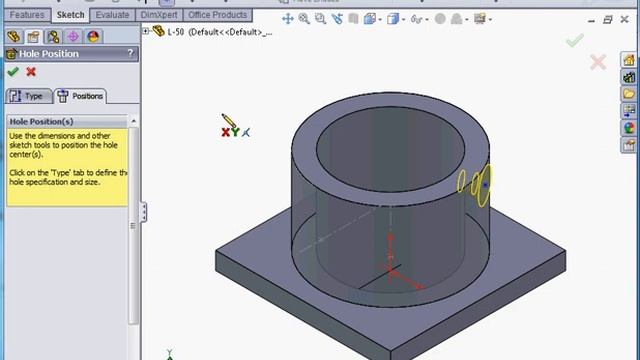 SolidWorksTutorial for beginners - creating a hole on a cylindrical face смотреть онлайн