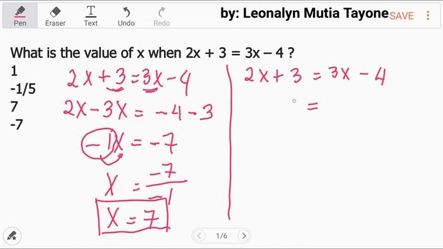 Find the Value of X when 2x + 3 = 3x – 4 ? смотреть онлайн
