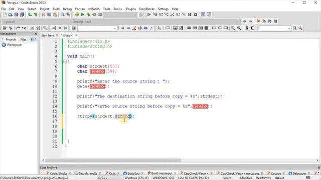 strcpy() function in C Programming Language смотреть онлайн