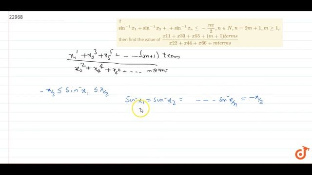 IIT JEE INVERSE TRIGONOMETRIC FUNCTIONS If `sin^(-1)x_1+sin^(-1)x_2++sin^(-1)x_nlt=-(npi)/2,n in .. смотреть онлайн
