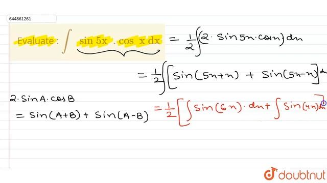 Evaluate : int sin 5x. cosx dx | 12 | INTEGRATION | MATHS | NAGEEN PRAKASHAN ENGLISH | Doubtnut смотреть онлайн