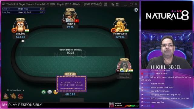 Natural8: The Nikhil Segel Stream Game NLHE PKO, $2.10 Buy In, $175 GTD смотреть онлайн