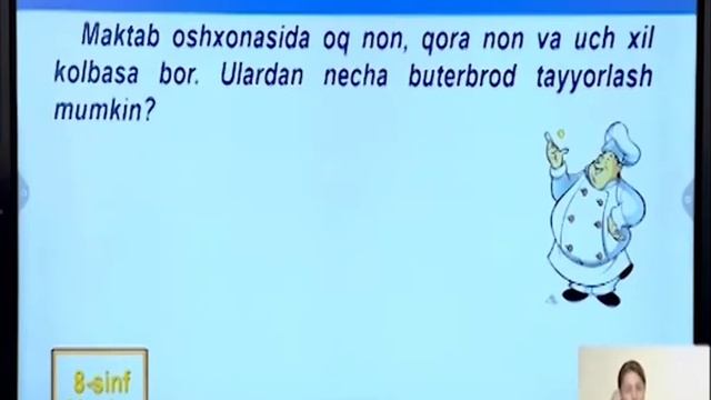 8-sinf | Algebra | 47-dars | Kombinatorikaning Asosiy Xossalariga Doir Misollar Yechish.