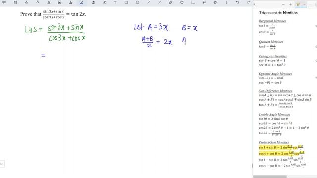 Prove that sin3x+sinx/cos3x+cosx=tan2x смотреть онлайн
