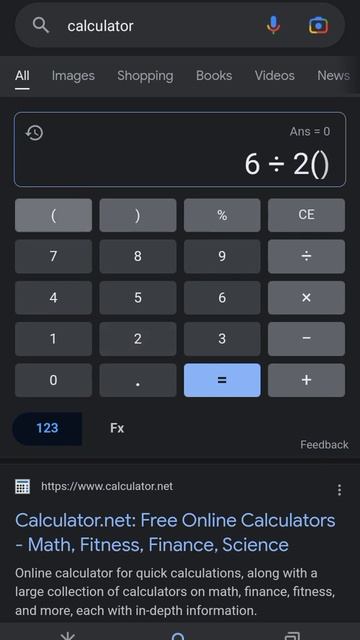 6➗2(2+1) on Google calculator смотреть онлайн