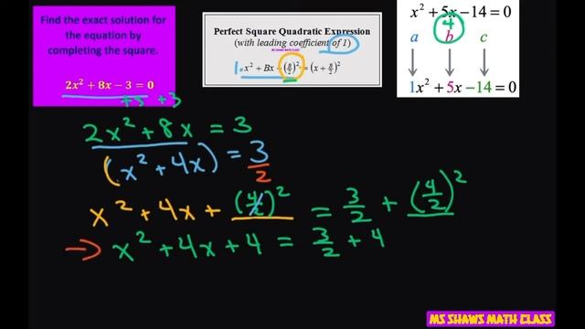 Find the exact solution to the equation by completing the square 2x^2 + 8x - 3 = 0 смотреть онлайн