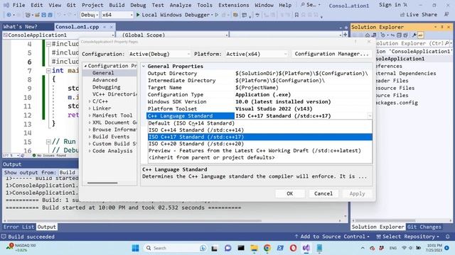 Change the C++ language standard in Visual Studio. Select from C++14, C++17, C++20. смотреть онлайн