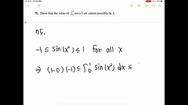 75. Show that the value of 1∫0 sin (x^2) dx cannot possibly be 2. смотреть онлайн