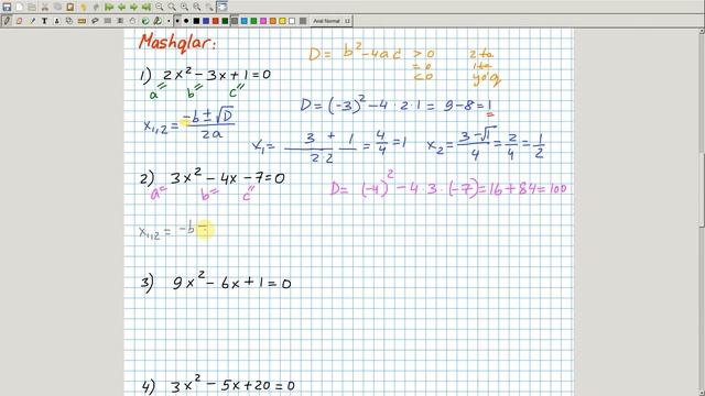 Kvadrat Tenglamani Yechishga Misollar. Algebra 8-sinf. 41-dars