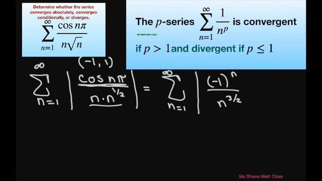Determine if series is absolutely, conditionally convergent or divergent (cos n pi)/(n sqrt(n)) смотреть онлайн