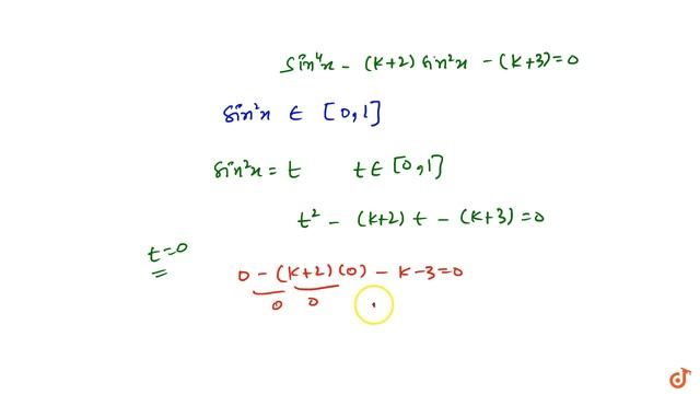 JEE MAINS 2018 If the equation `sin^4x-(k+2)s in^2x-(k+3)=0`
has a solution then `k`
must lie in... смотреть онлайн