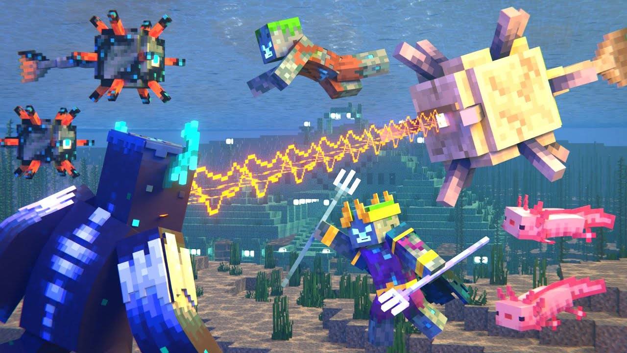 Warden vs Elder Guardian and Drowned Ocean Army (Minecraft Animation Movie) смотреть онлайн