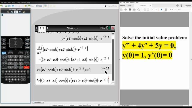 DiffEQ: Second Order-- Complex Roots of the Characteristic Equation—Initial Value (TI-nSpire CX CAS смотреть онлайн
