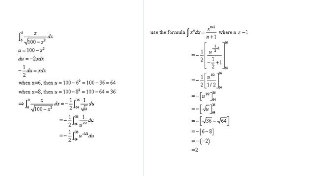 Definite Integral: x/sqrt(100 - x^2) dx , x = 6 to 8 смотреть онлайн