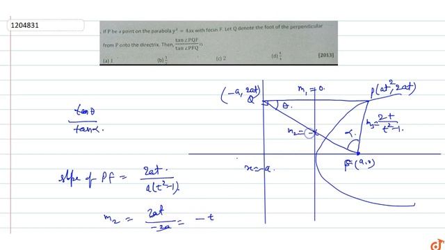 If `P` be a point on the parabola `y^2 = 4ax` with focus `F`. Let Q denote the foot of the per смотреть онлайн