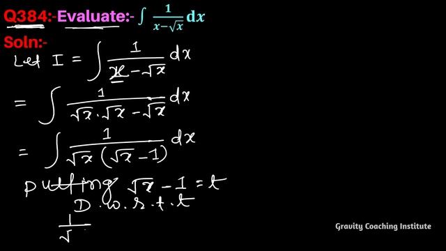Q384 | Integral 1/(x-√x) dx | Integration 1 / x - root x dx | Integral of 1 / x - sqrt x | Class 12 смотреть онлайн