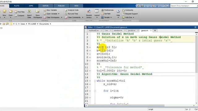 solve Linear Equation System : Gauss Seidel Iterative By MALAB طريقة كاوس سيدل باستخدام الماتلاب смотреть онлайн