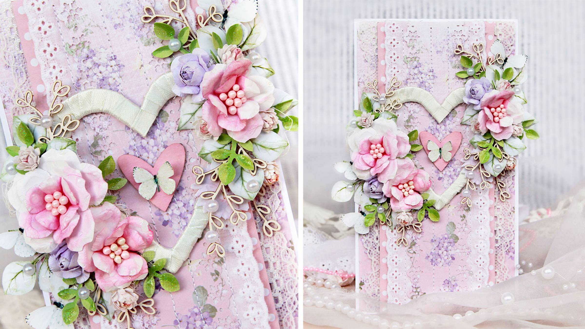 Никогда не устану делать нежные и милые открытки 🥰 Открытка с кружевом, цветами и сердечком смотреть онлайн