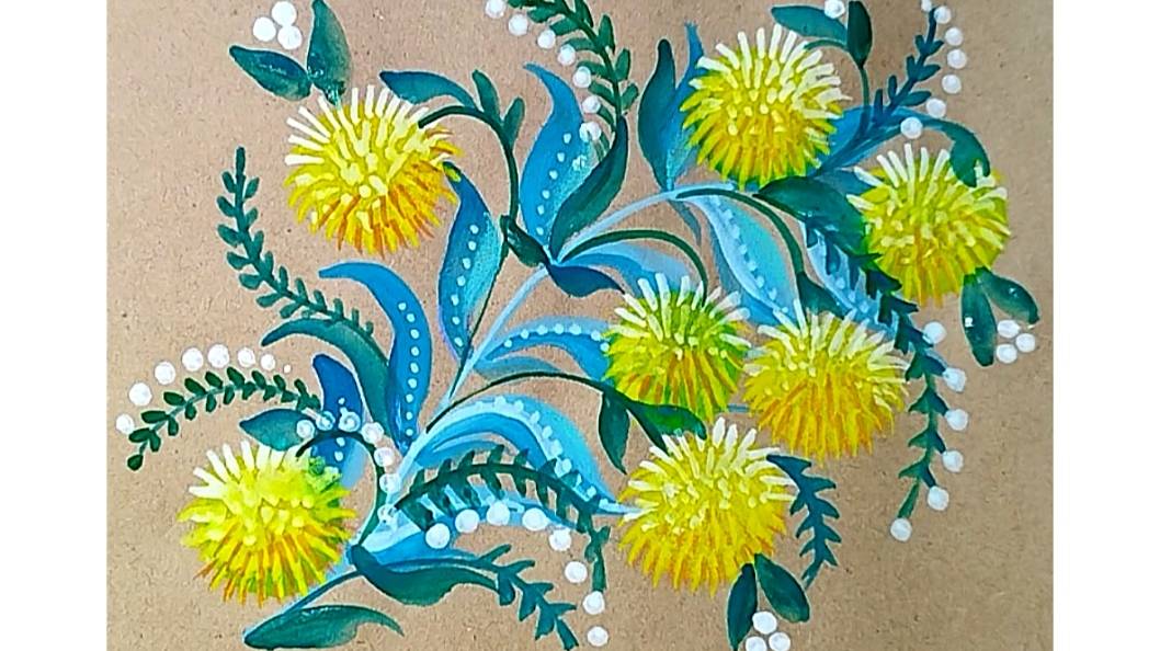 Как просто нарисовать пушистые желтые цветы используя ватные палочки и кисть-губку. смотреть онлайн