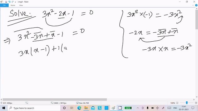 Solve 3x^2 - 2x - 1 = 0 смотреть онлайн