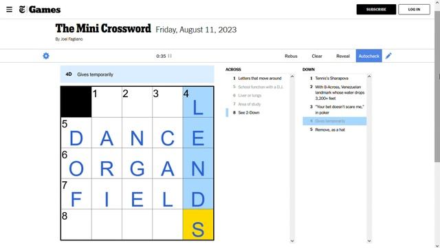 The Mini Crossword Puzzle - The New York Times - Games - August 11, 2023 смотреть онлайн