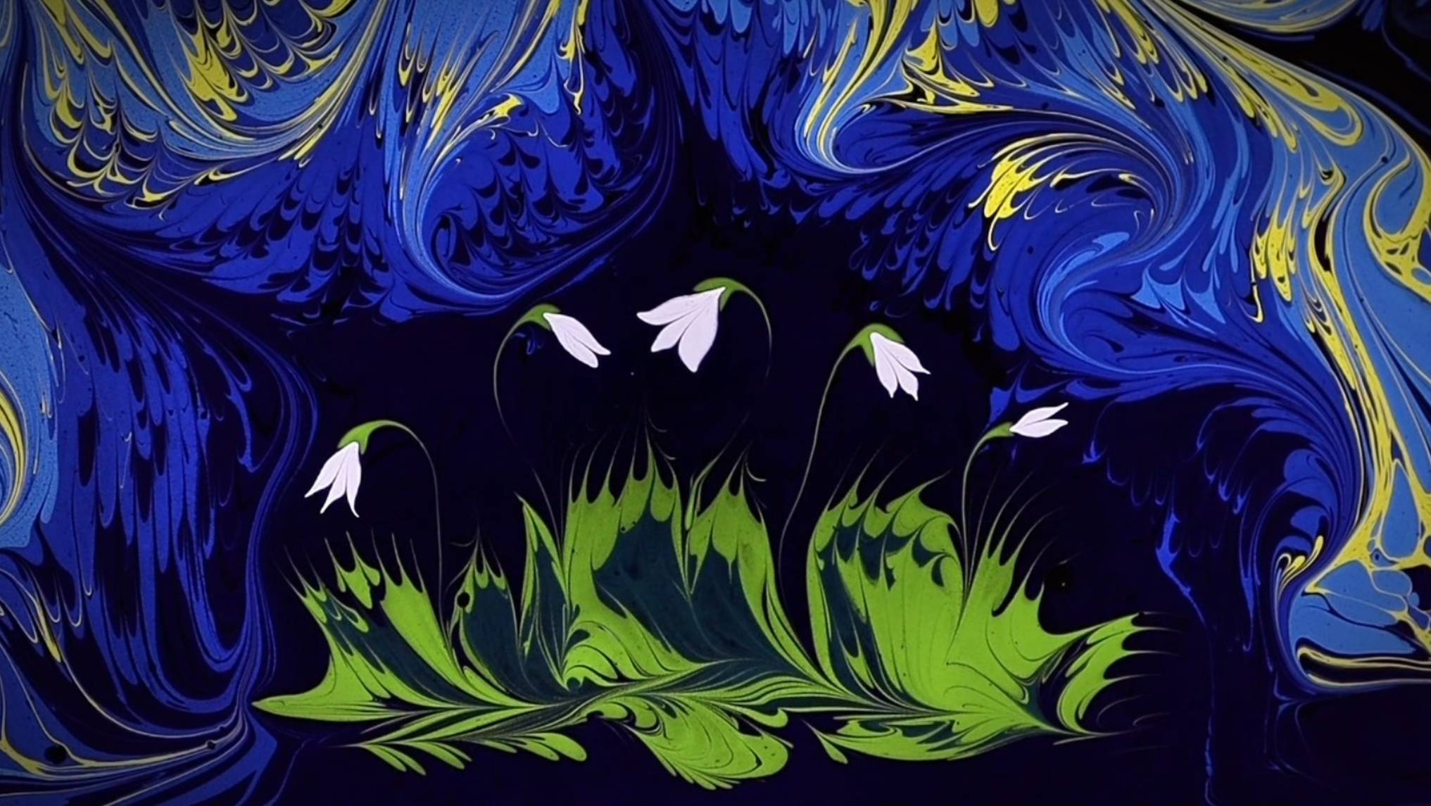 Подснежники, тюльпан и птицы. Эбру шоу.
Техника рисования на воде, эбру. смотреть онлайн