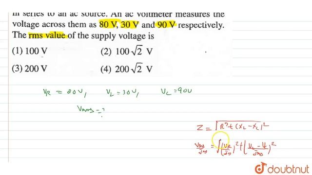 A resistor an inductor and a capacitor are connected in series to an ac source An ac voltmeter m... смотреть онлайн