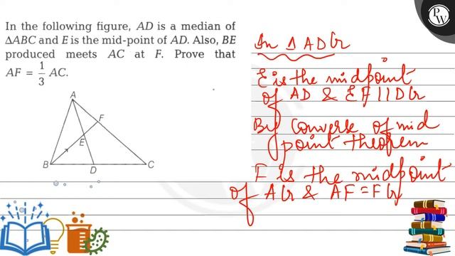 In the following figure, \( A D \) is a median of \( \triangle A B C \) and \( E \) is the mid-p... смотреть онлайн