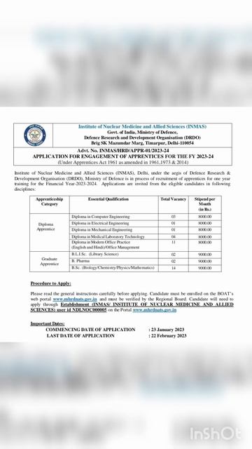 Institute of Nuclear Medicine and Allied Sciences Apprentice Recruitment 2023 смотреть онлайн