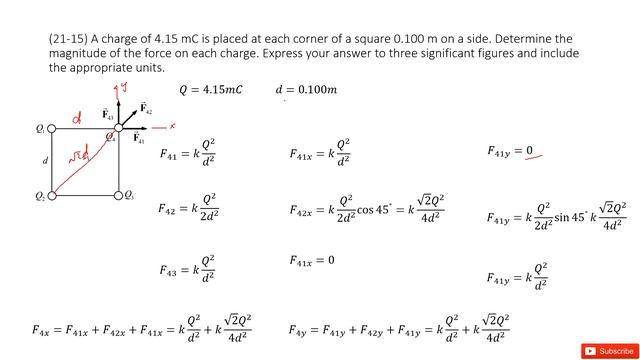 (21-15) A charge of 4.15 mC is placed at each corner of a square 0.100 m on a side. Determine the m смотреть онлайн