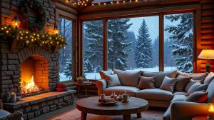 Уютный Камин в Теплом Доме с Потрясающим Видом из Окна | Спокойная Музыка на Фоне