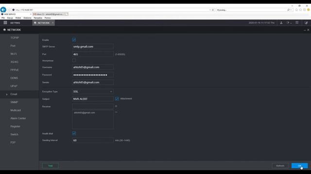 Email Configuration In Dahua NVR (Dahua + Gmail)