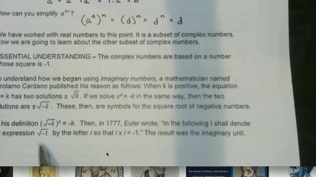 Algebra 2 4.8 A Complex Number Situation.