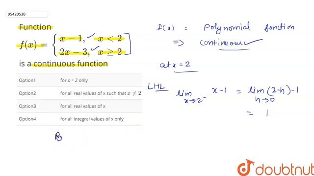 Function `f(x)={(x-1",",x lt 2),(2x-3",", x ge 2):}` is a continuous function смотреть онлайн