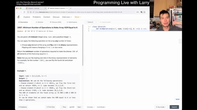 2997. Minimum Number of Operations to Make Array XOR Equal to K - Day 29/30 Leetcode April Challeng смотреть онлайн