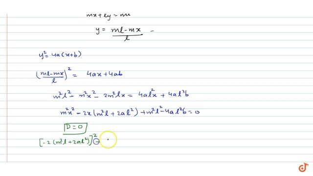 If the line `x/l+y/m=1` touches the parabola `y^2=4a(x+b)` then `m^2(l+b)=` смотреть онлайн