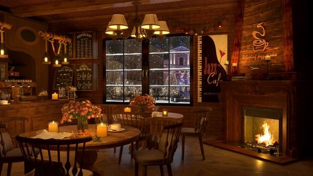 4K Cozy Coffee Shop ❄️ With Smooth Piano Jazz Music | Background Instrumental To Relax, Study, Work