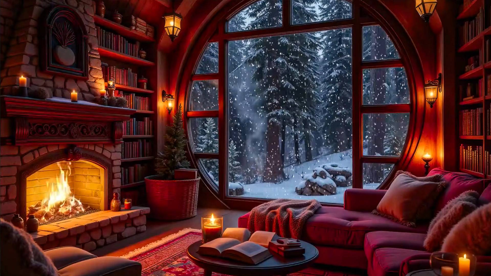 Сказочный Камин с Зимней Атмосферой в Окне | Спокойная Музыка на Фоне смотреть онлайн