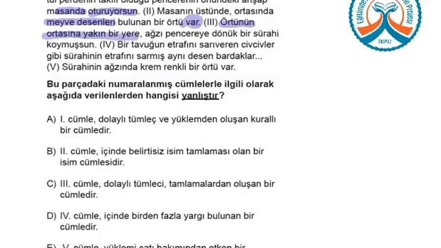 YGS KDS 2 Türkçe A Kitapçığı Soru 40 смотреть онлайн